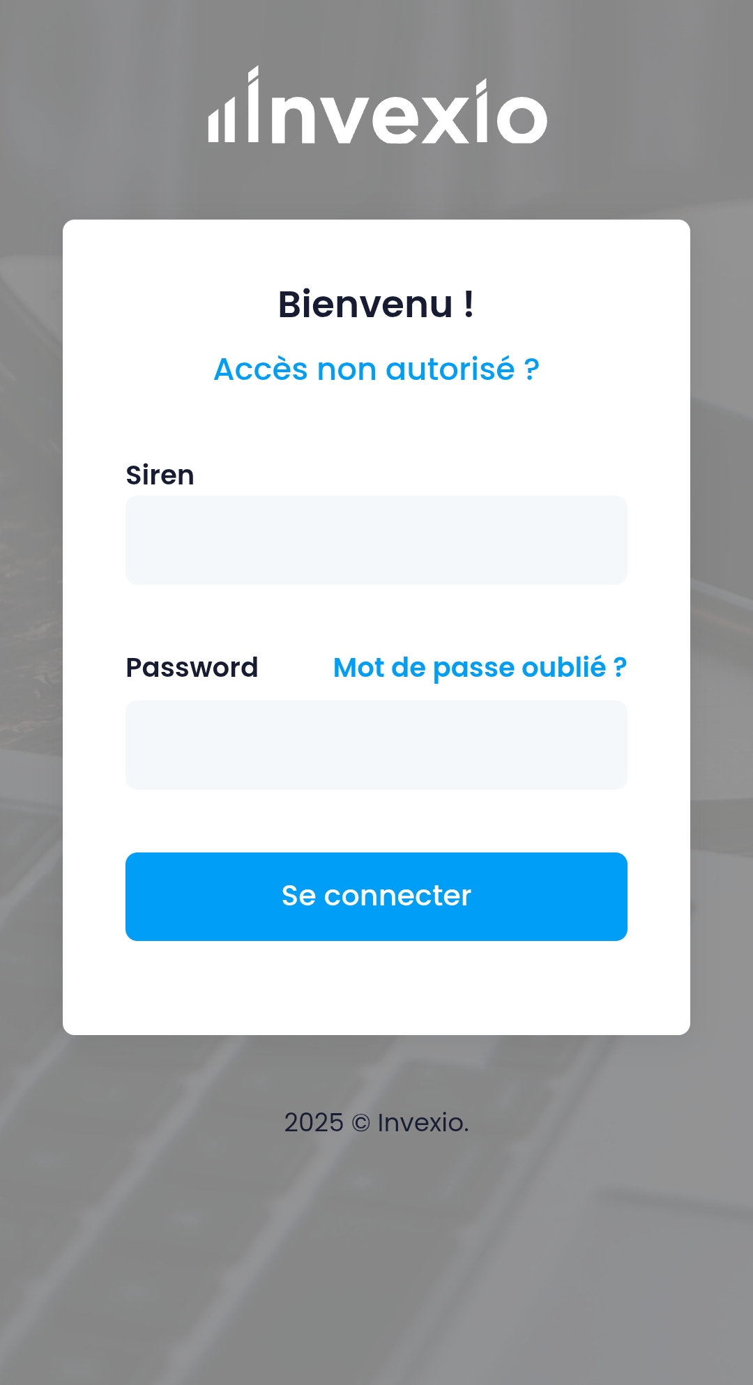 Connexion sécurisée avec double authentification sur Invexio (version mobile)