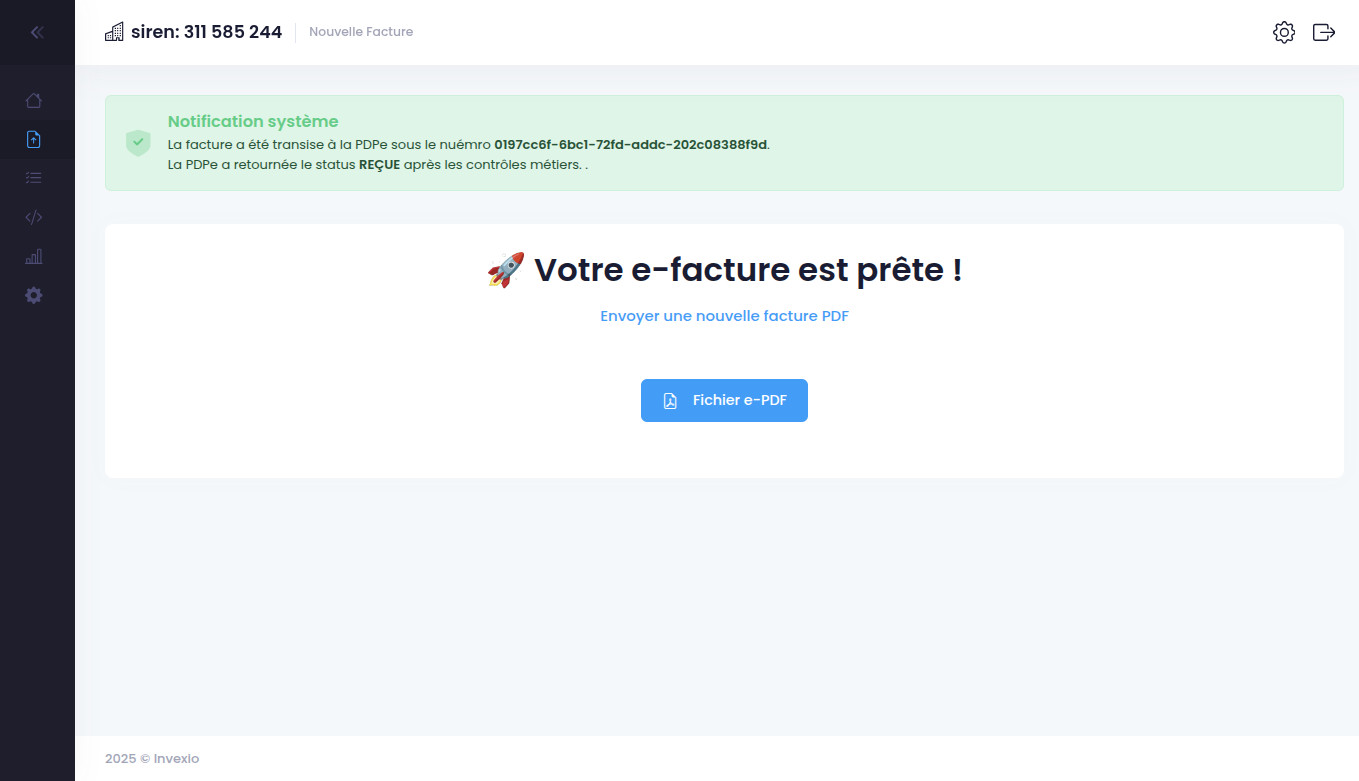 Envoi d'une facture PDF au format Factur-X via Invexio