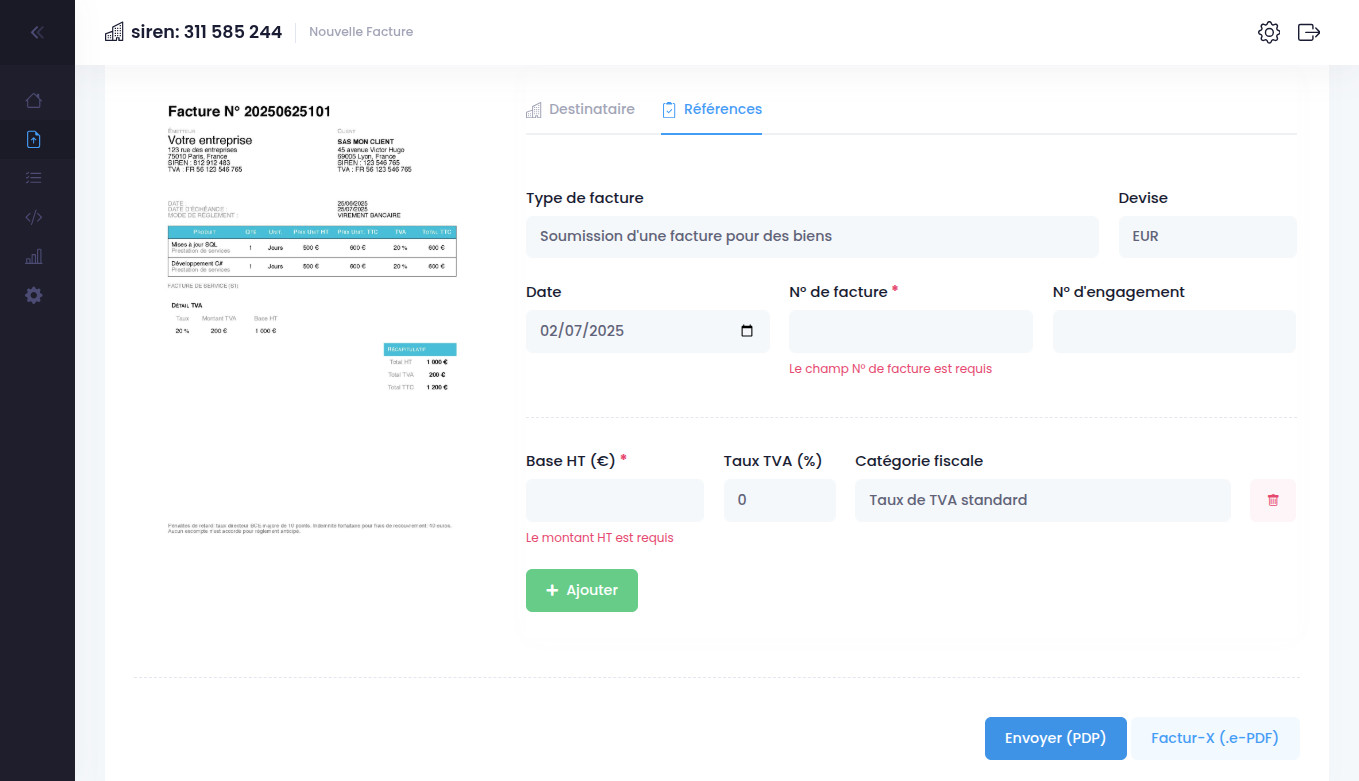 Saisie des données de facturation pour conversion au format Factur-X avec Invexio